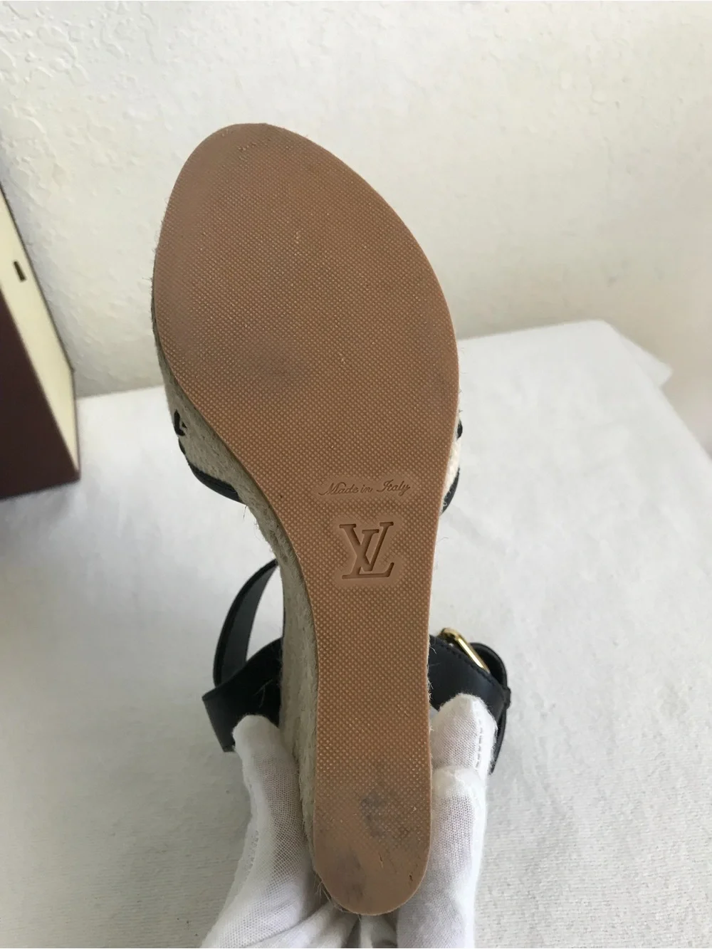 Louis Vuitton Black and Natural Monogram Espadrille Wedges - Picture 7 of 12